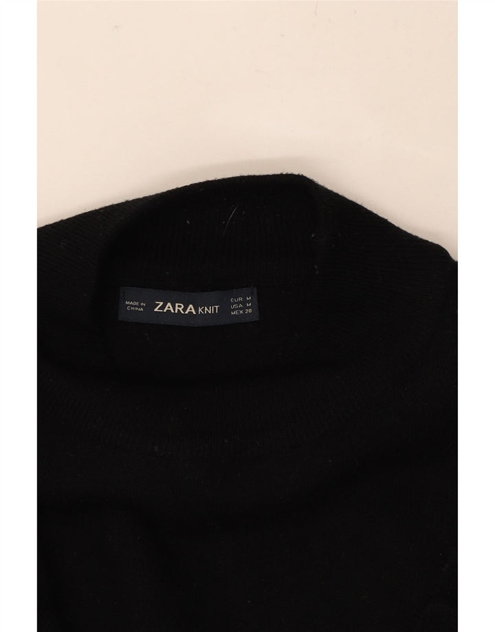 ZARA Womens Ruffle Turtle Neck Jumper Sweater UK 12 Medium Black Viscose Vintage Zara and Second-Hand Zara from Messina Hembry 