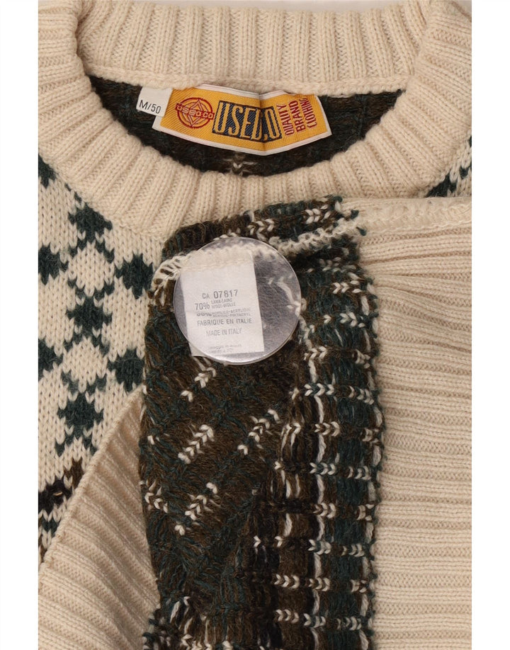 Vintage Ανδρικό πουλόβερ με λαιμόκοψη IT 50 Medium White Fair Isle Wool