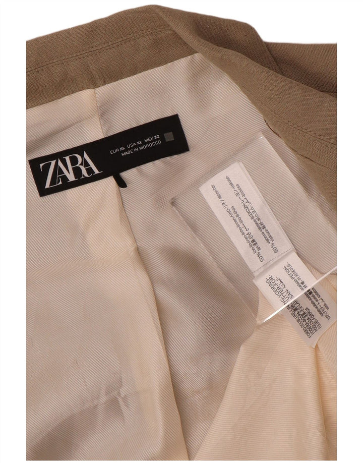 Zara Γυναικείο Open Blazer Jacket UK 18 XL Beige Λινό
