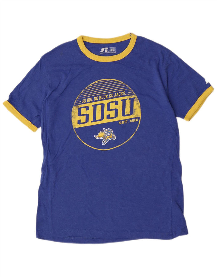 Ανδρικό γραφικό μπλουζάκι Russell Athletic Top από μεσαίο μπλε βαμβακερό