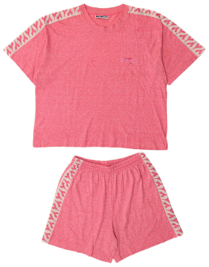 DIADORA Γυναικείο σετ 2 τεμαχίων μεγάλου μεγέθους γραφικών UK 10 Small κόκκινο βαμβακερό