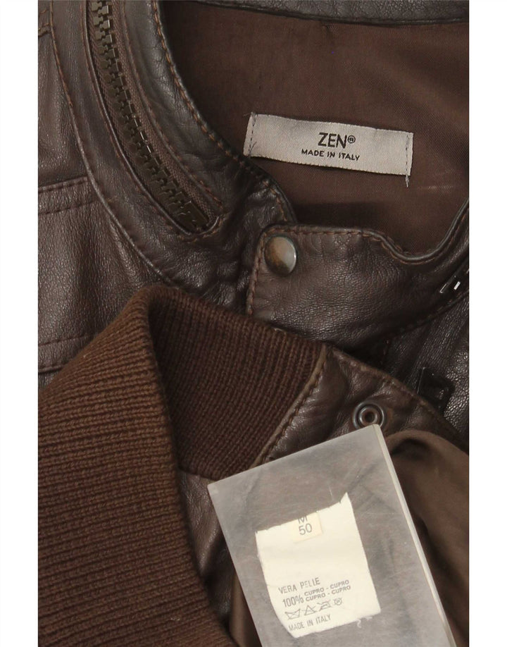 Zen Mens Bomber Δερμάτινο Μπουφάν Μέγεθος 50 Δερμάτινο Μεσαίο Καφέ