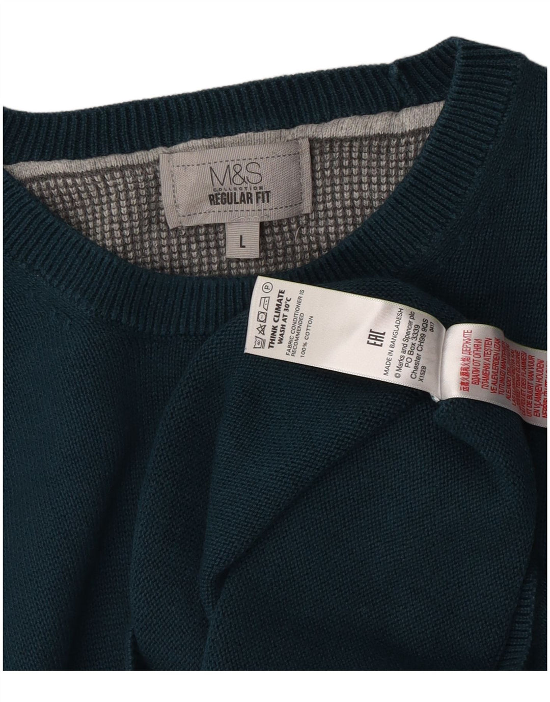 Ανδρικό πουλόβερ Marks & Spencer Regular Fit Crew Neck Jumper μεγάλο μπλε βαμβακερό
