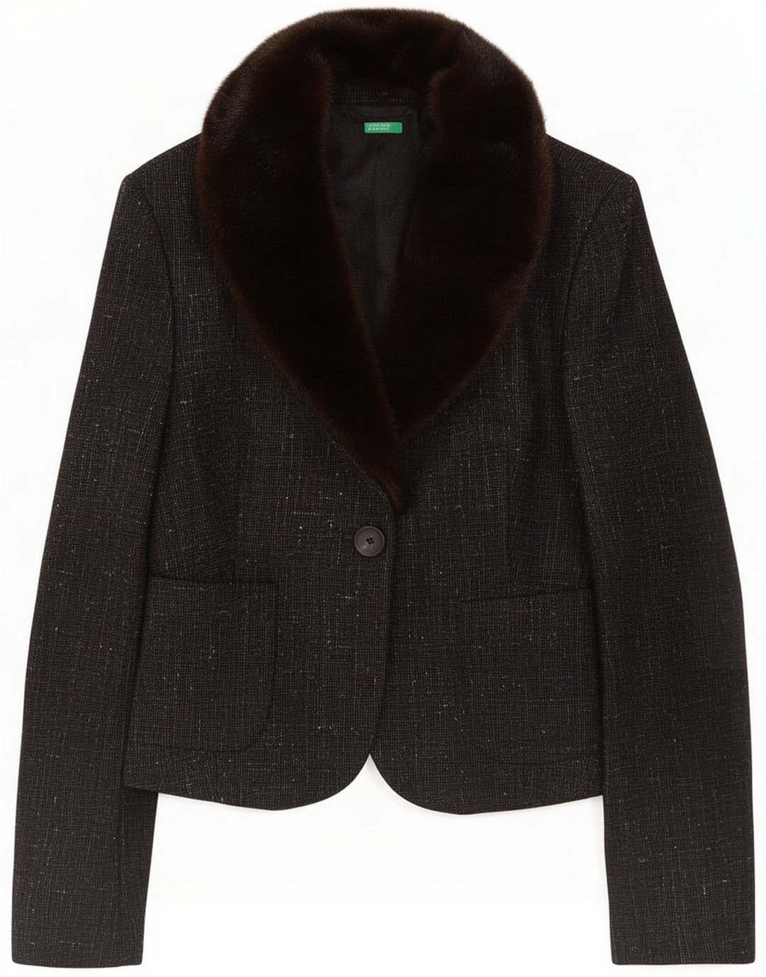 Benetton Womens 1 Button Blazer Jacket UK 12 Medium Black Flecked