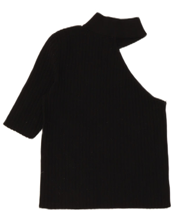 Zara Womens Crop One Shoulder Top UK 8 Small Black Nylon