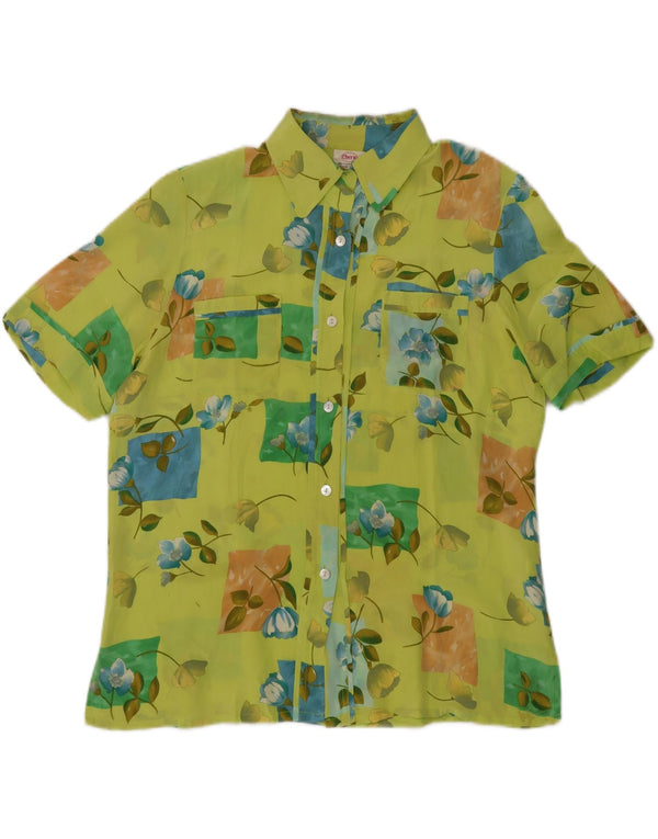 Γυναικεία CHERIE See Through Through κοντομάνικο πουκάμισο μπλούζα IT 48 XL Πράσινη φλοράλ