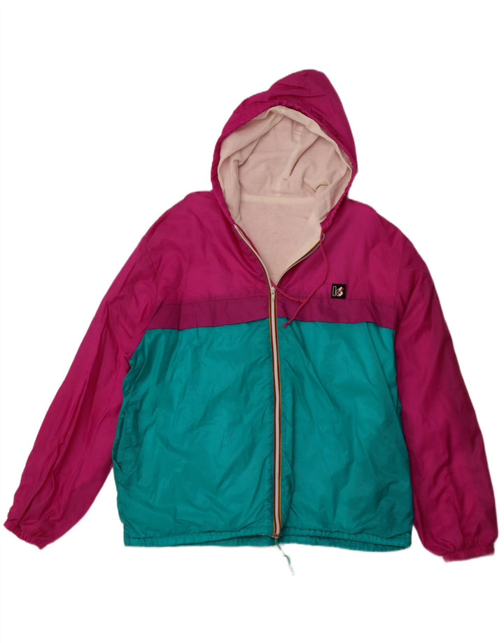 VINTAGE Ανδρικό μπουφάν βροχής με κουκούλα UK 42 XL Pink Colourblock Polyamide