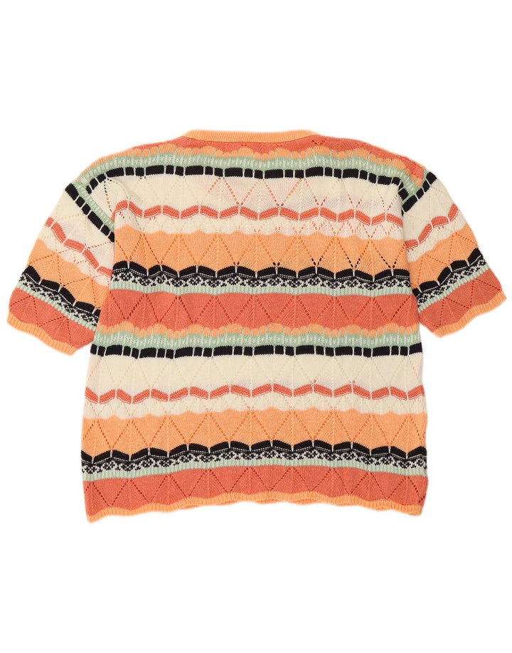 Vintage γυναικείο πουλόβερ με λαιμόκοψη UK 14 μεσαίου πορτοκαλί γεωμετρικό