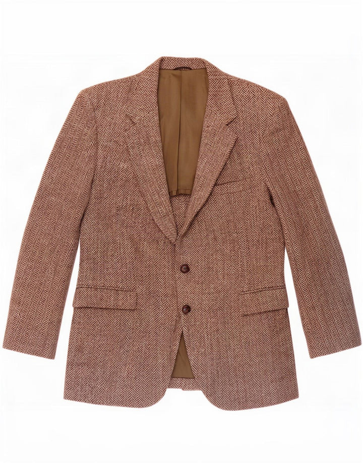 Ανδρικό μπουφάν Harris Tweed 2 Button Blazer UK 44 Large Brown μαλλί από ψαροκόκκαλο