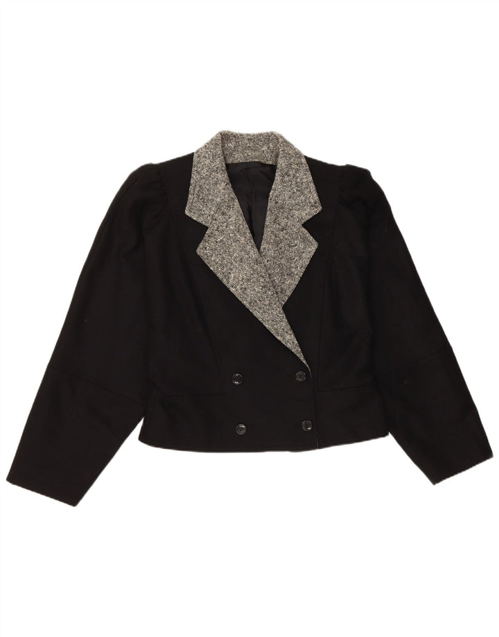 Vintage Γυναικείο Crop Blazer Jacket IT 44 Medium Black Colourblock