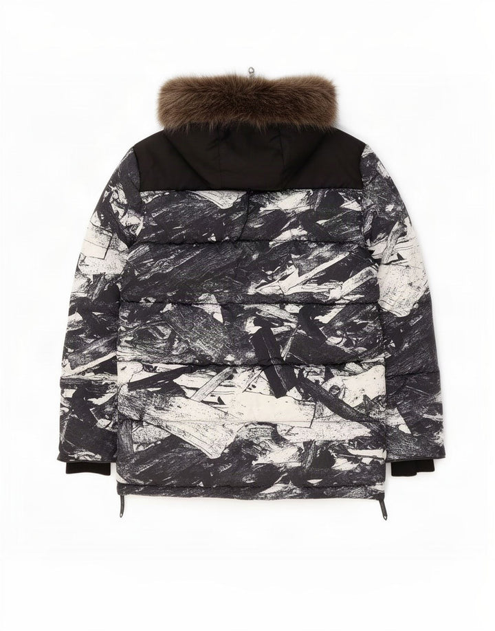 Superdry Ανδρικό μπουφάν σκι με κουκούλα UK 42 XL Μαύρο γεωμετρικό πολυεστέρα