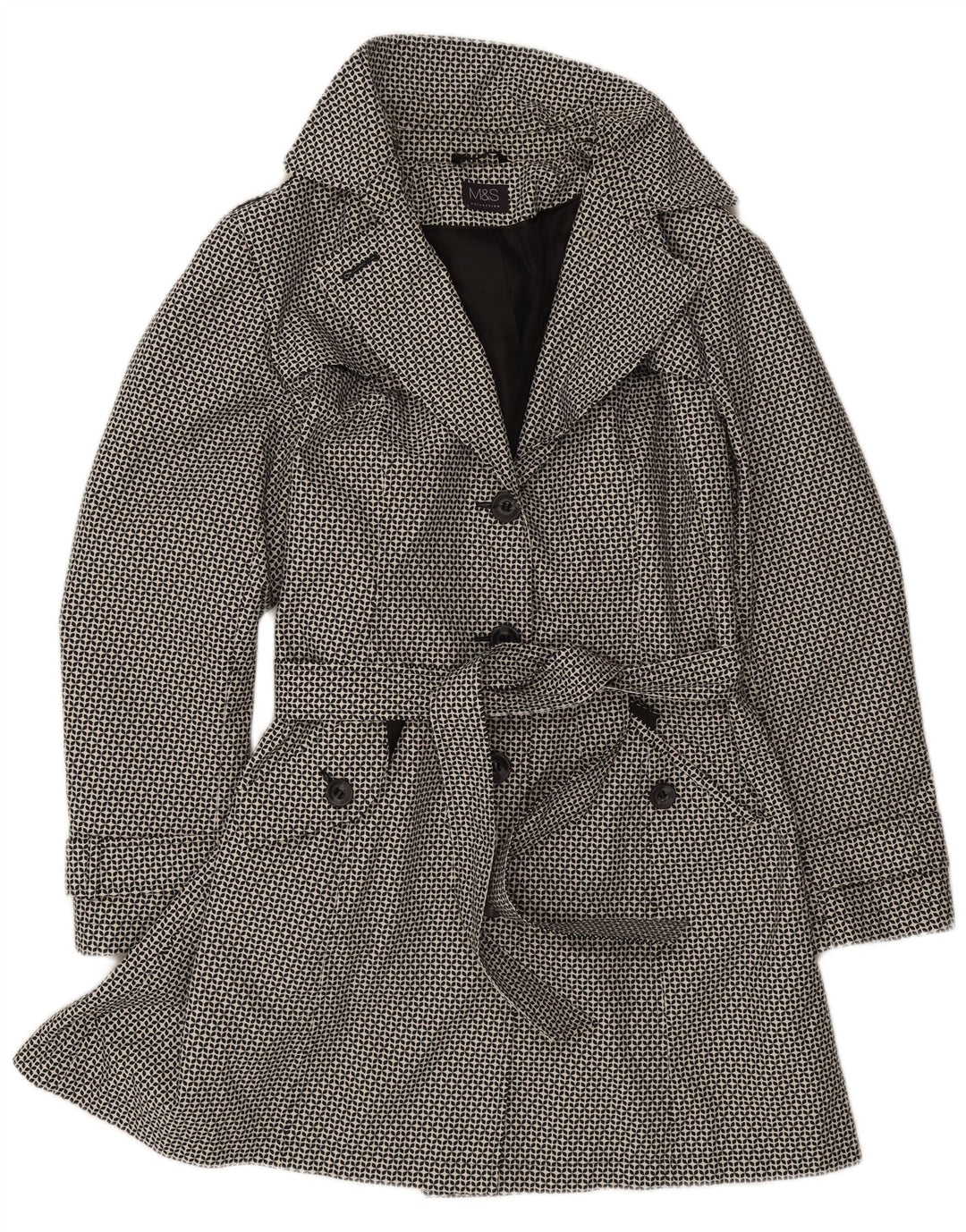Marks & Spencer Γυναικεία καμπαρντίνα UK 18 XL Μαύρος γεωμετρικός πολυεστέρας