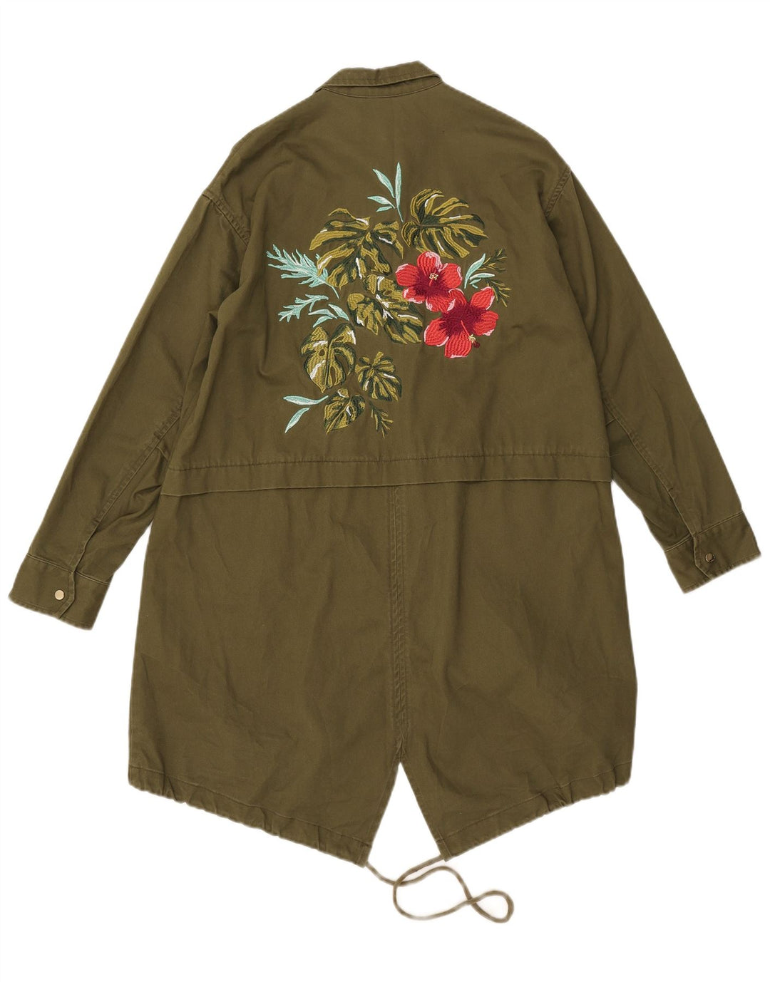 Zara Γυναικείο γραφικό μεγάλο μπουφάν Parka UK 6 XS Khaki Floral Polyester