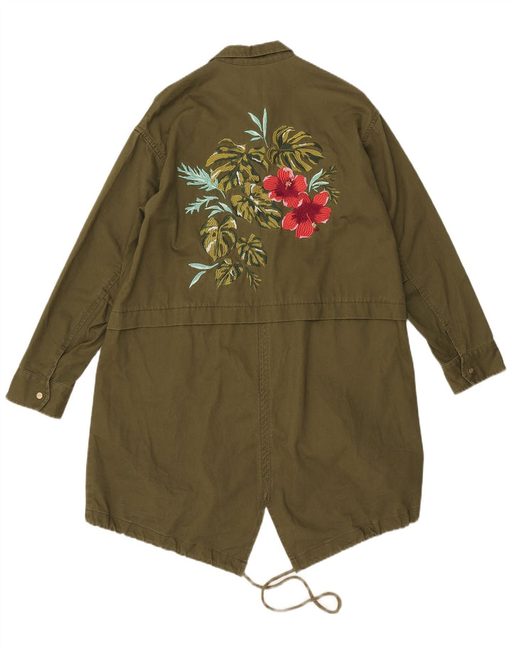 Zara Γυναικείο γραφικό μεγάλο μπουφάν Parka UK 6 XS Khaki Floral Polyester