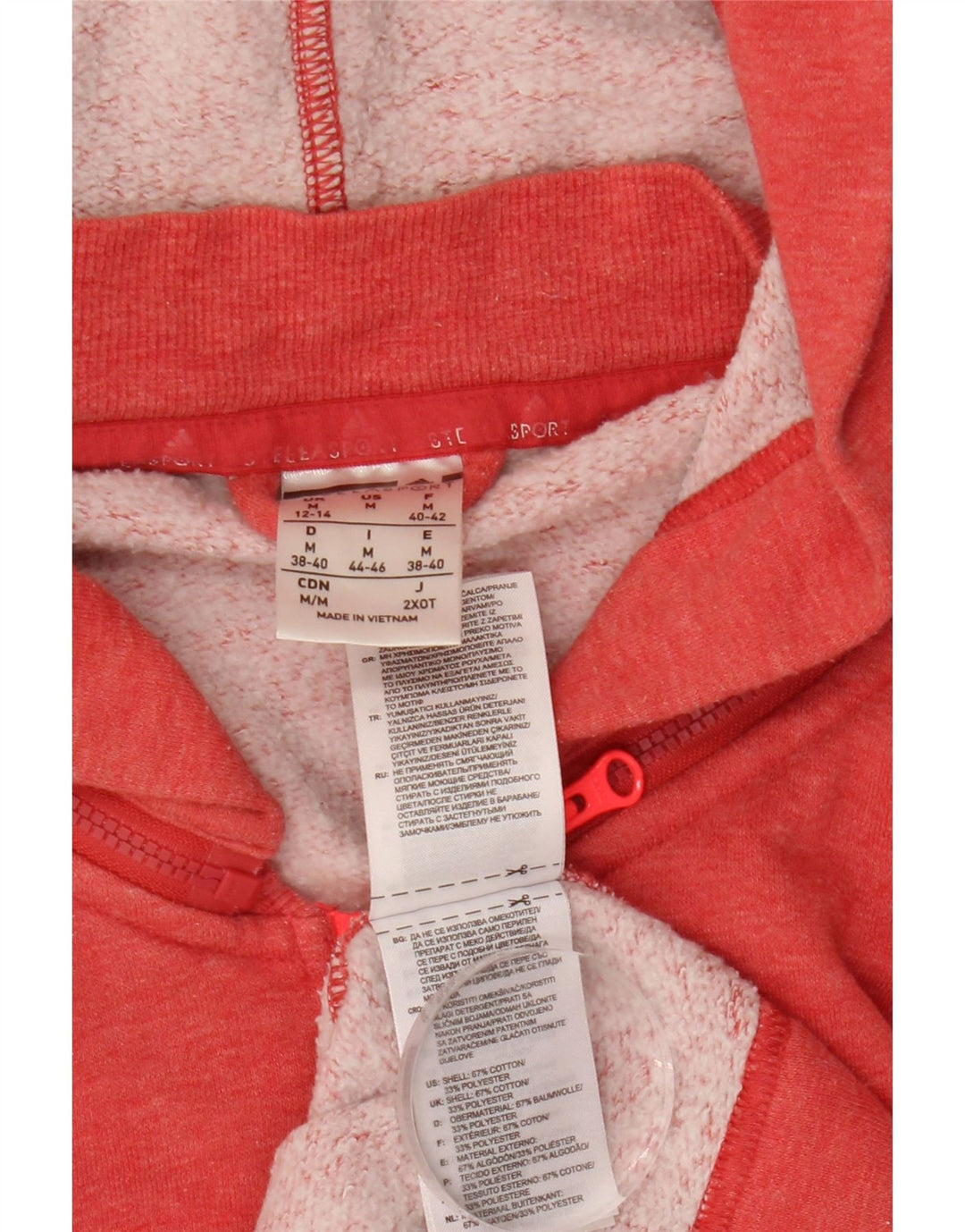 ADIDAS Γυναικείο πουλόβερ με κουκούλα με φερμουάρ UK 12/14 Μεσαίο ροζ βαμβακερό