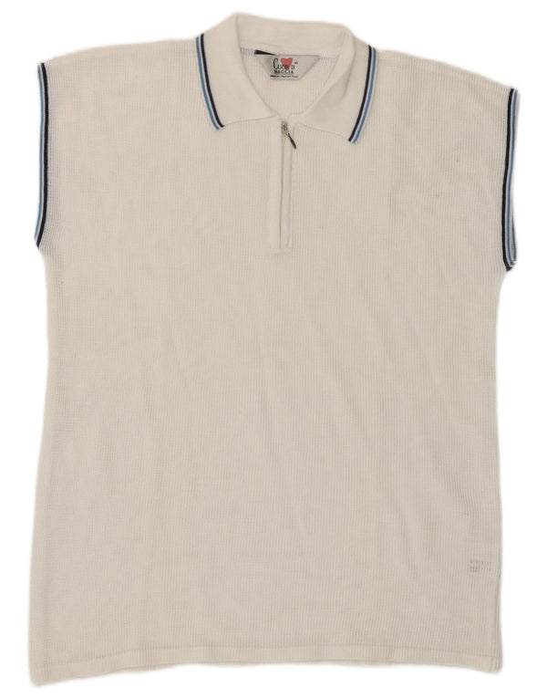 Vintage γυναικείο αμάνικο μπλουζάκι See Through Polo UK 14 μεσαίο λευκό βαμβακερό