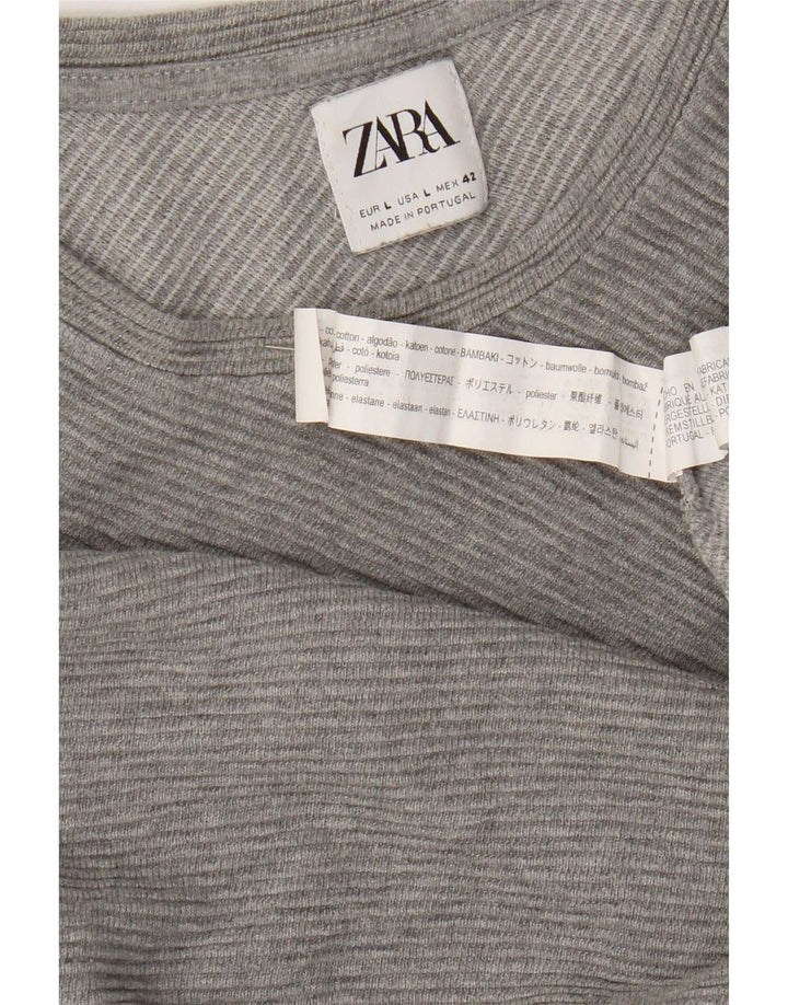 Ανδρικό τοπ Zara μακρυμάνικο μεγάλο γκρι βαμβακερό