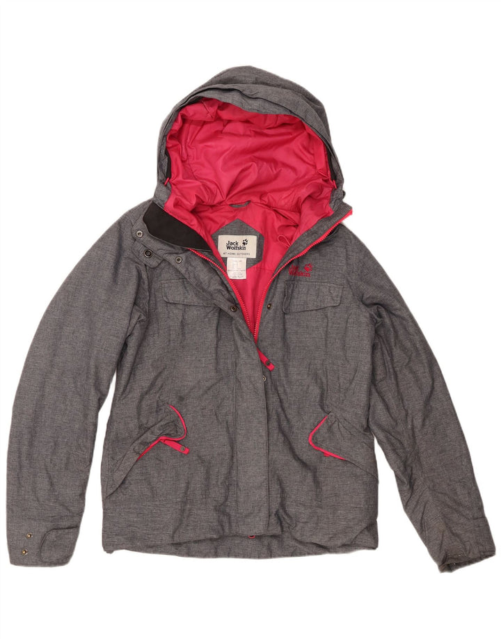 Jack Wolfskin γυναικείο μπουφάν με κουκούλα αντιανεμικό UK 10 Small Grey Polyester