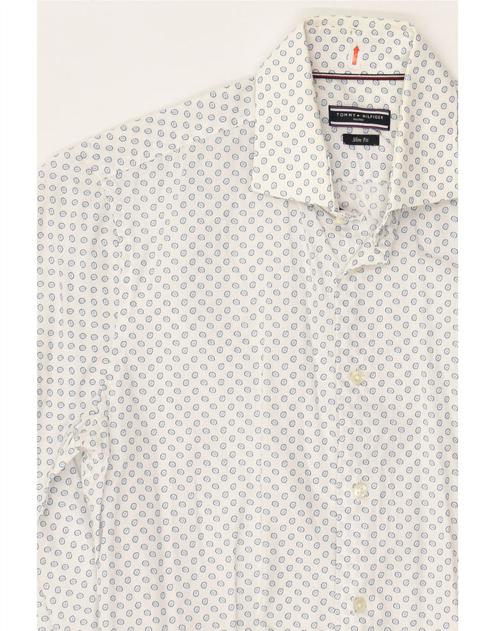 TOMMY HILFIGER Mens Slim Fit Shirt Size 15 38 Medium White Spotted Cotton | Vintage Tommy Hilfiger | Thrift | Second-Hand Tommy Hilfiger | Used Clothing | Messina Hembry 