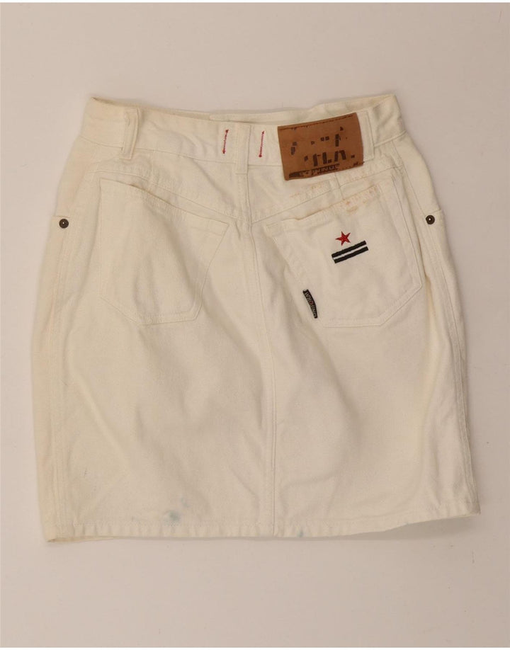UNIFORM Womens Denim Skirt W26 Small White Cotton Vintage Uniform and Second-Hand Uniform from Messina Hembry 