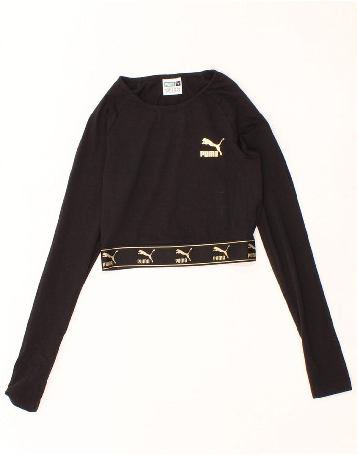PUMA Womens Graphic Crop Sweatshirt Jumper UK 8 Small  Black Vintage Puma and Second-Hand Puma from Messina Hembry 
