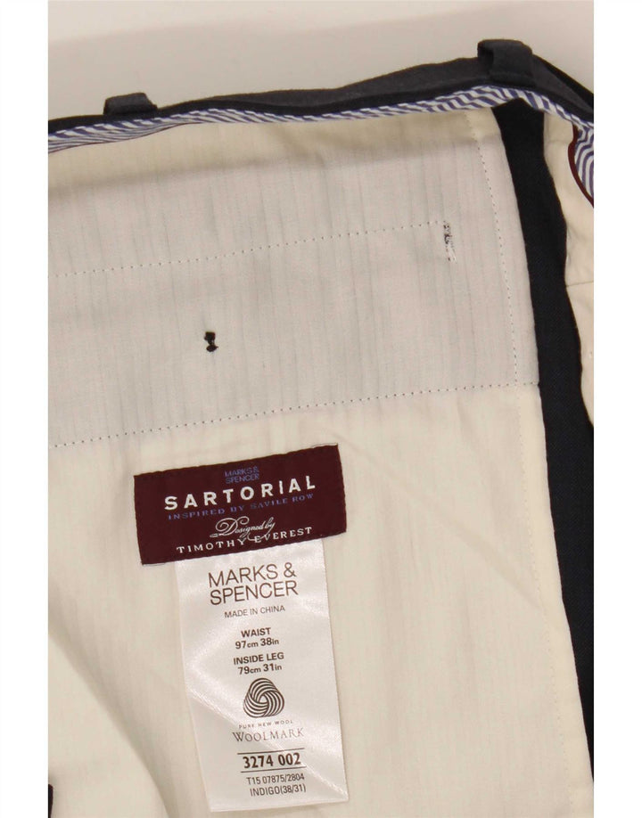 Ανδρικό ίσιο παντελόνι Marks & Spencer W38 L31 Navy Blue Wool