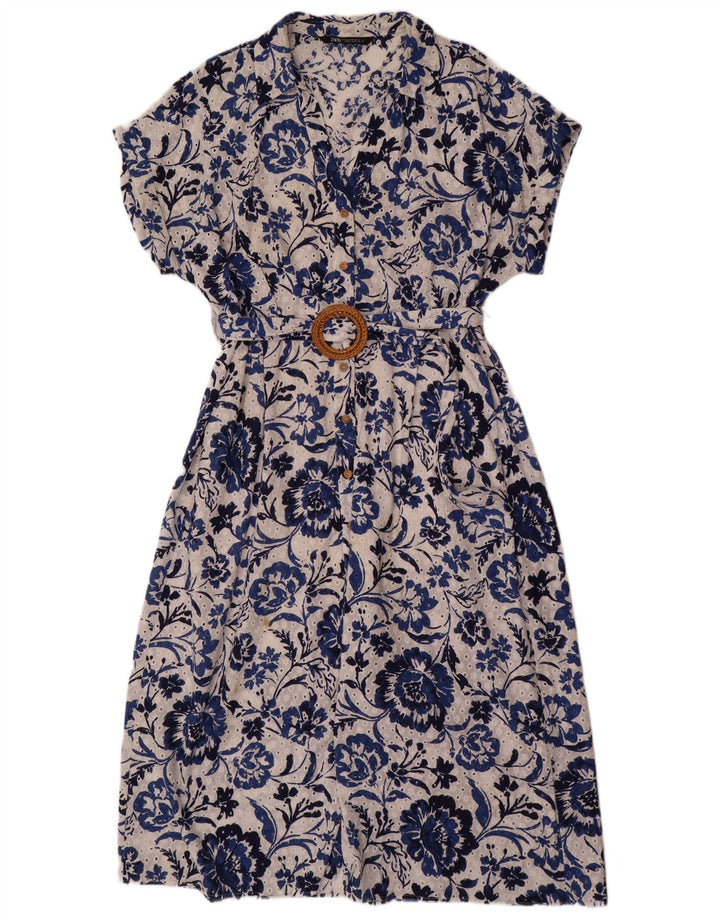 ZARA Γυναικείο κοντομάνικο Maxi φόρεμα UK 20 2XL Μπλε φλοράλ βαμβακερό