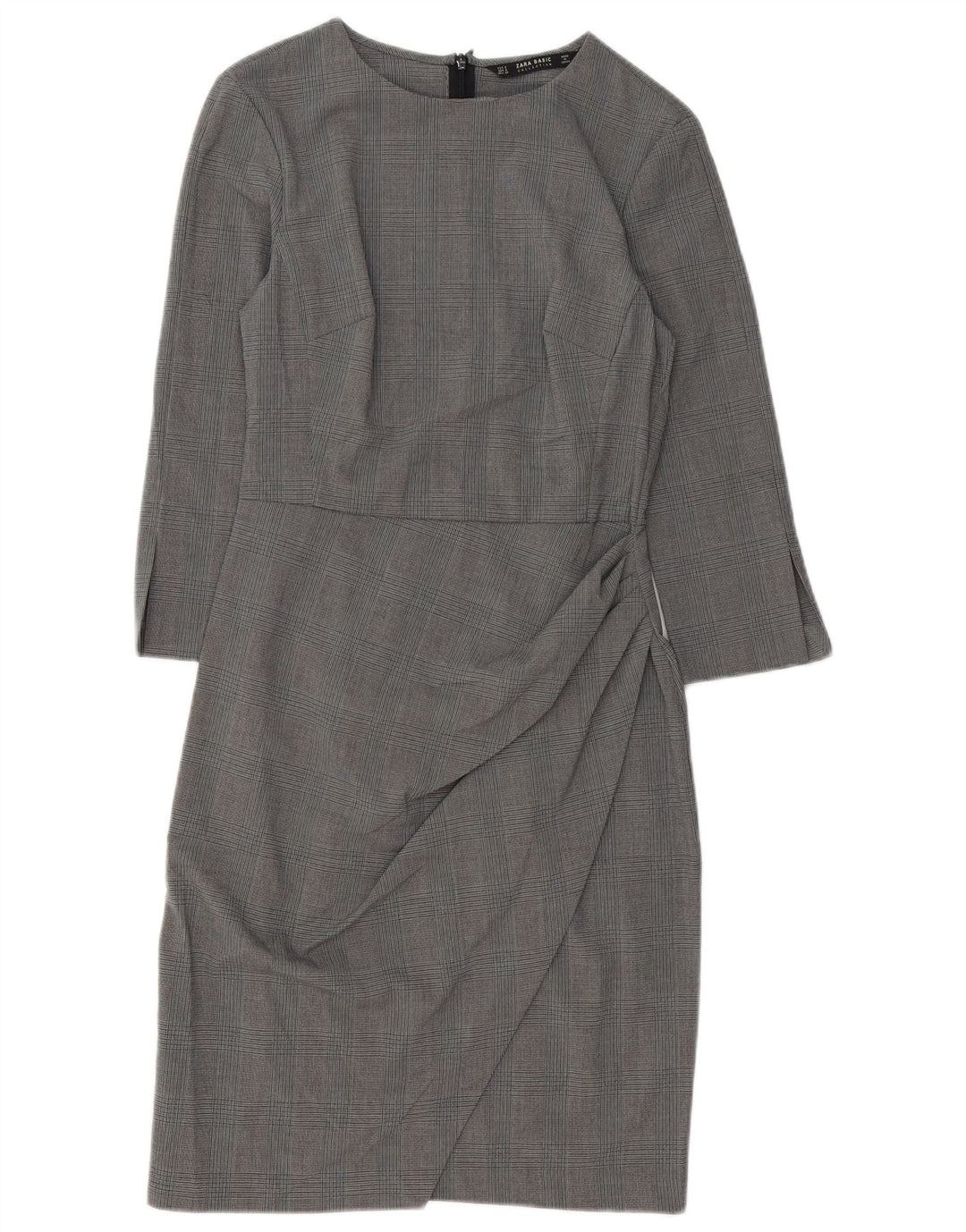Zara Γυναικείο φόρεμα με μανίκια 3/4 UK 10 Small Grey Houndstooth Polyester