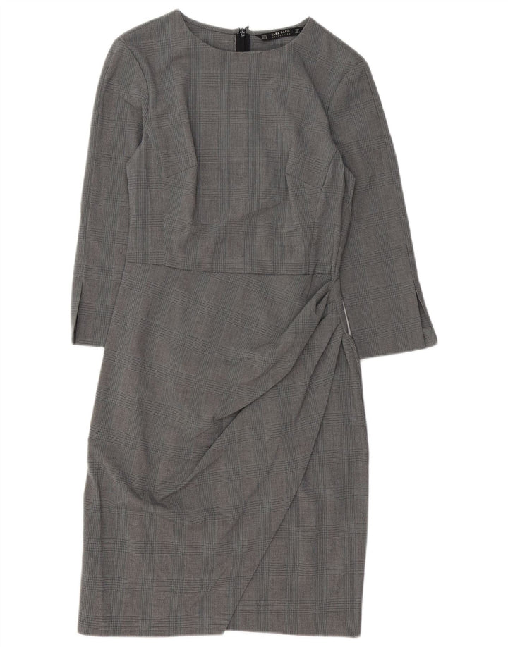 Zara Γυναικείο φόρεμα με μανίκια 3/4 UK 10 Small Grey Houndstooth Polyester
