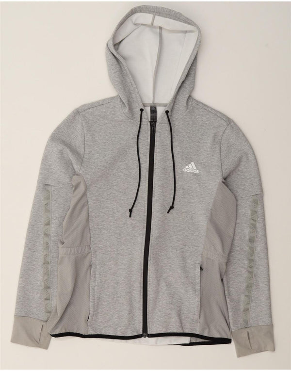 Γυναικείο πουλόβερ με κουκούλα με φερμουάρ Adidas UK 16/18 μεγάλο γκρι βαμβακερό