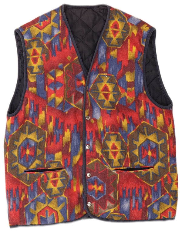 Vintage Ανδρικά Reversible Gilet UK 38 Medium Red Geometric