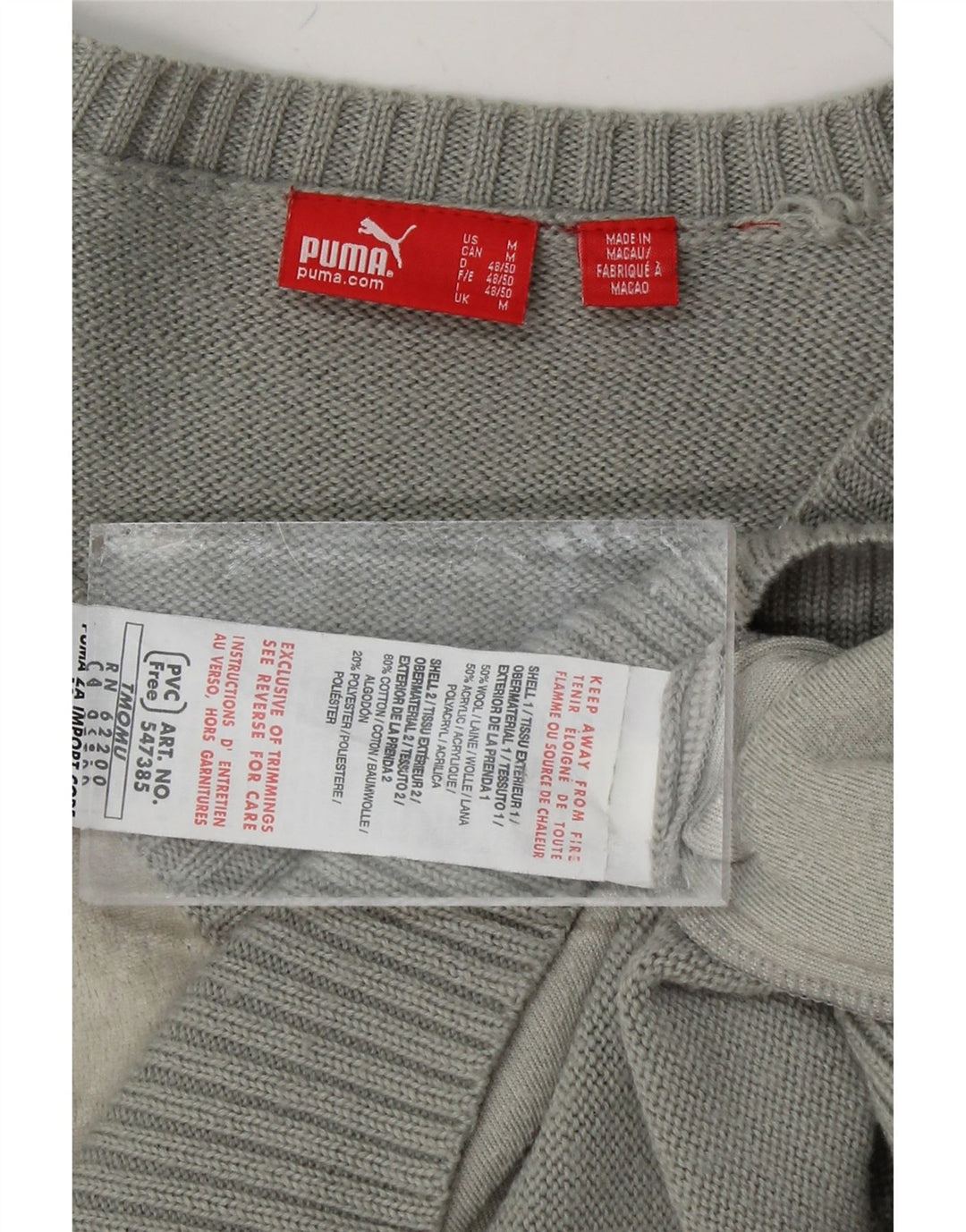 PUMA Mens V-Neck Jumper Sweater Medium Grey Colourblock Wool Vintage Puma and Second-Hand Puma from Messina Hembry 
