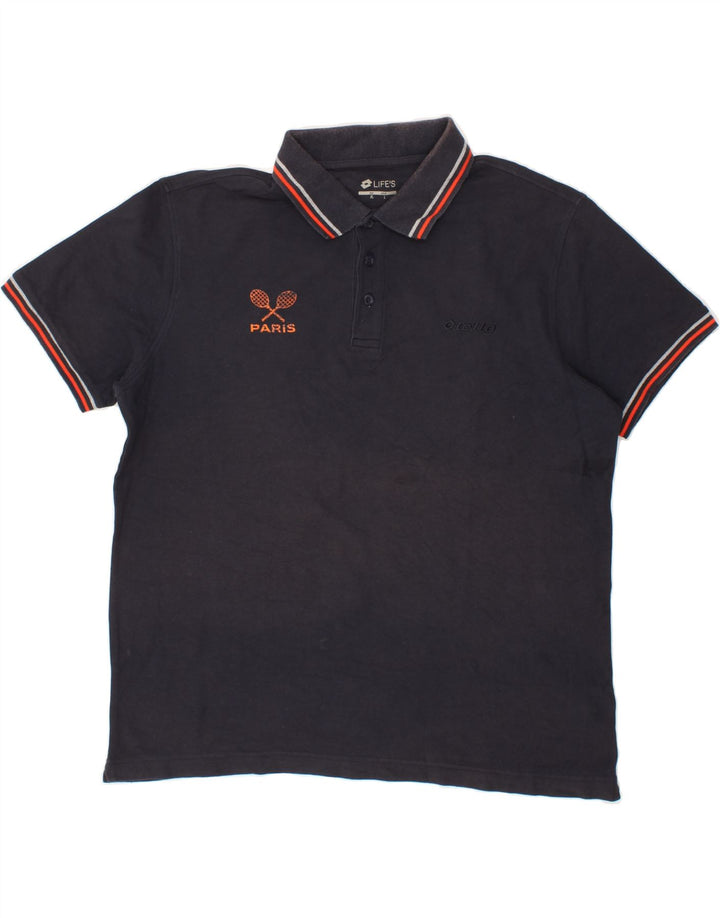 LOTTO Mens Polo Shirt Large Navy Blue Cotton Vintage Lotto and Second-Hand Lotto from Messina Hembry 