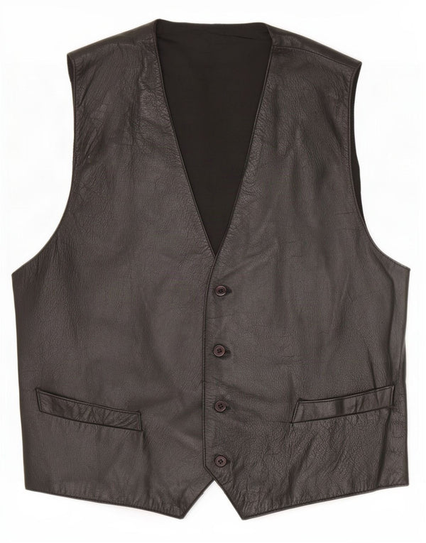 Vintage Ανδρικό Δερμάτινο Gilet IT 56 3XL Μαύρο