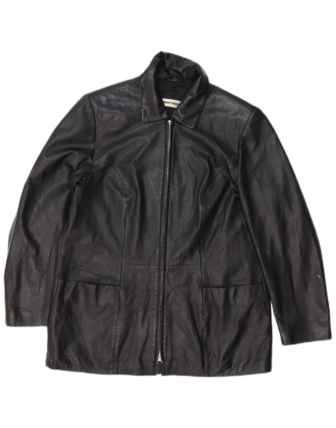 GERRY WEBER Γυναικείο Δερμάτινο Παλτό UK 16 Large Μαύρο Δερμάτινο