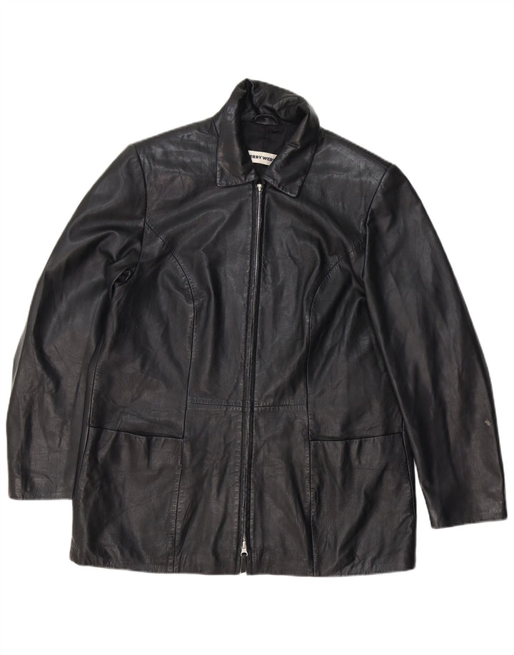 GERRY WEBER Γυναικείο Δερμάτινο Παλτό UK 16 Large Μαύρο Δερμάτινο