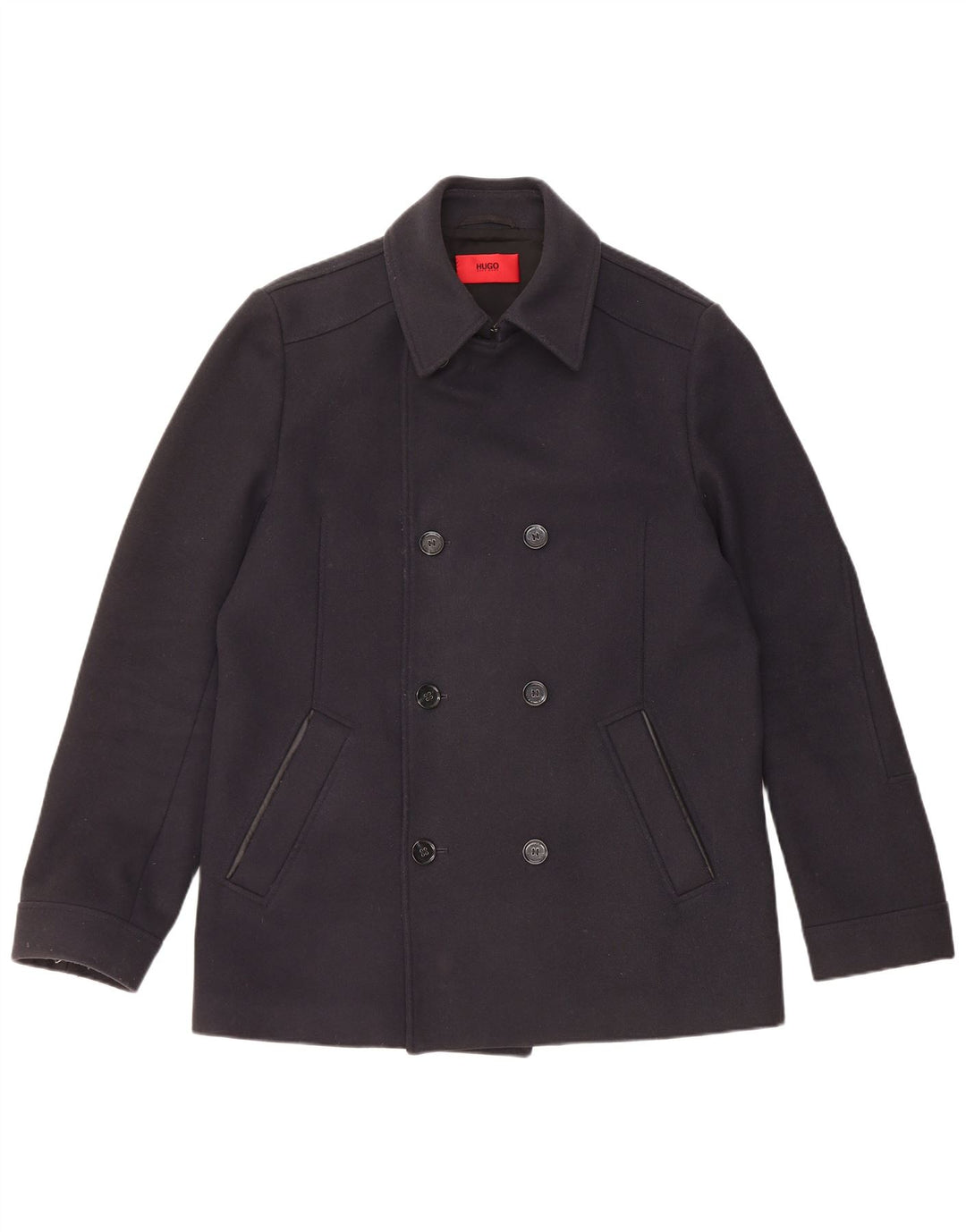 Ανδρικό παλτό μπιζελιού Hugo Boss UK 40 Large Navy Blue Virgin Wool