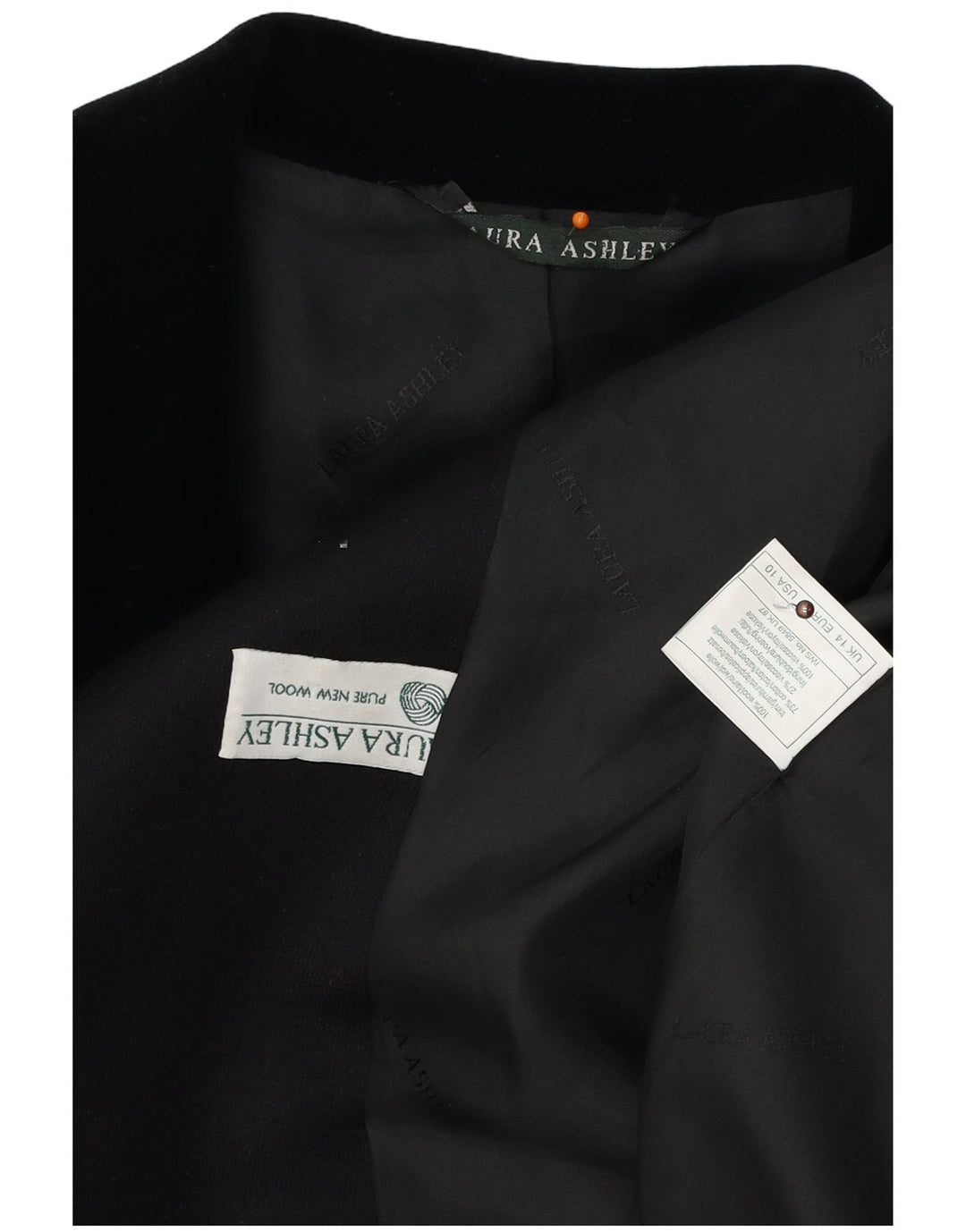 LAURA ASHLEY Γυναικείο μακρόστενο σακάκι με 4 κουμπιά UK 14 μεγάλο μαύρο μαλλί