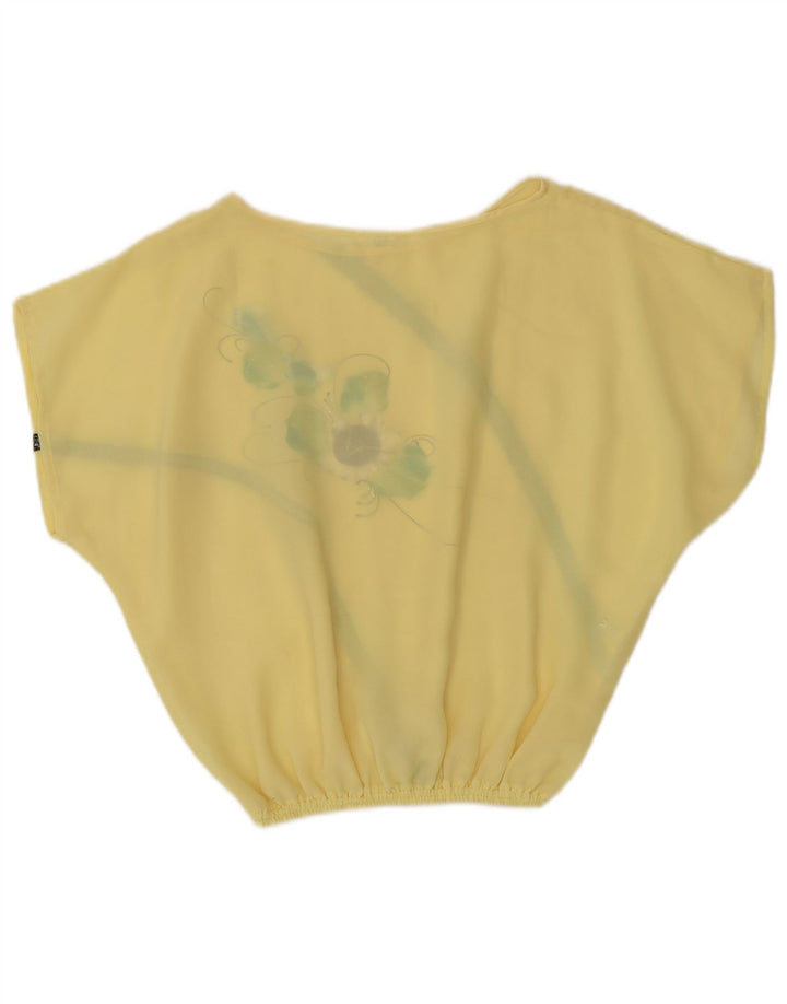 Vintage γυναικεία μπλούζα Crop τοπ UK 14 Medium Yellow Floral Polyester