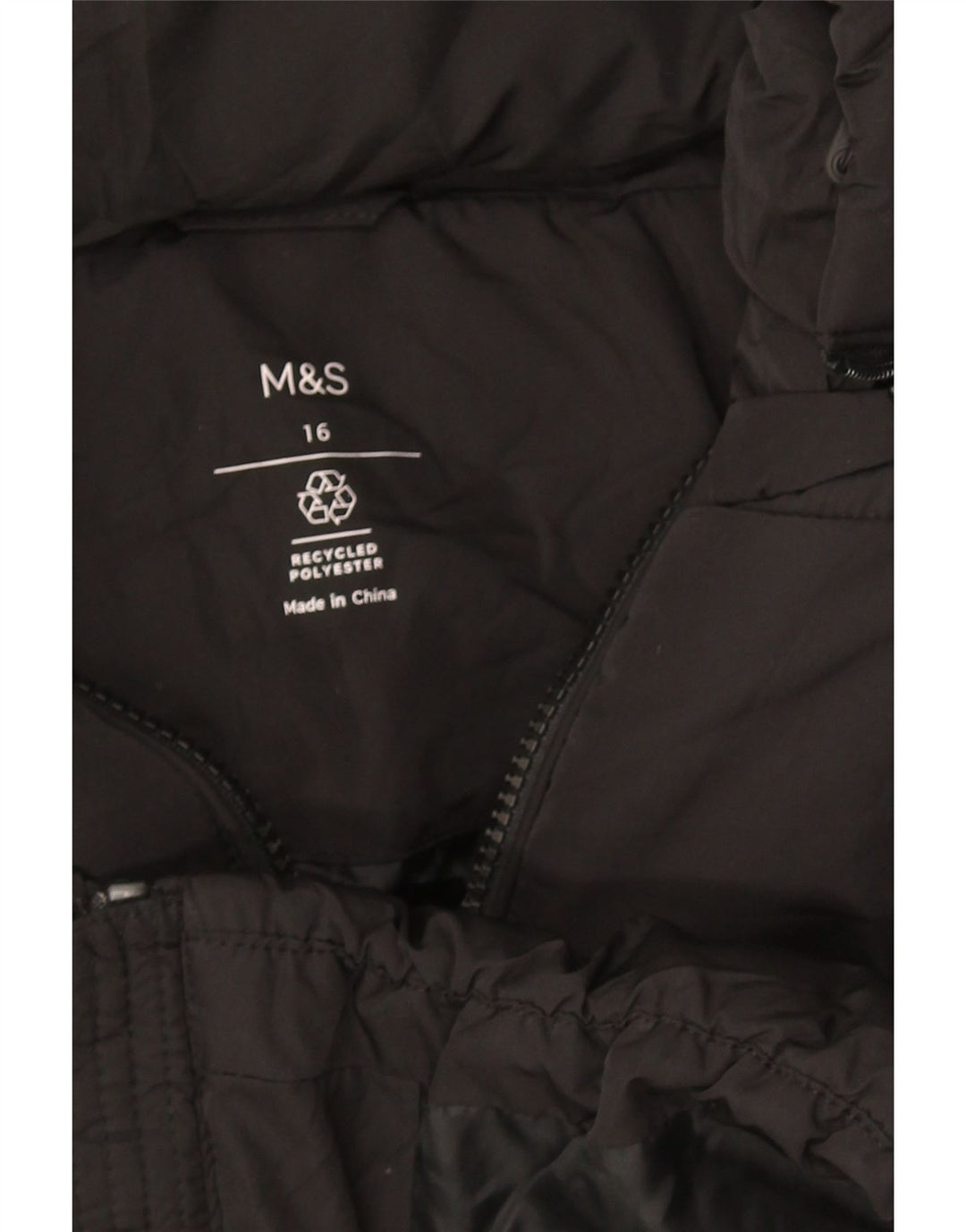 Marks & Spencer Γυναικείο μπουφάν με κουκούλα UK 16 μεγάλο μαύρο πολυεστέρα