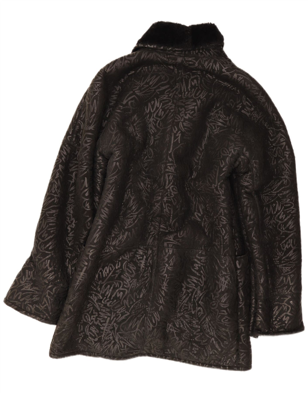 Vintage Γυναικείο Παλτό Shearling Abstract Pattern UK 14 Medium Black