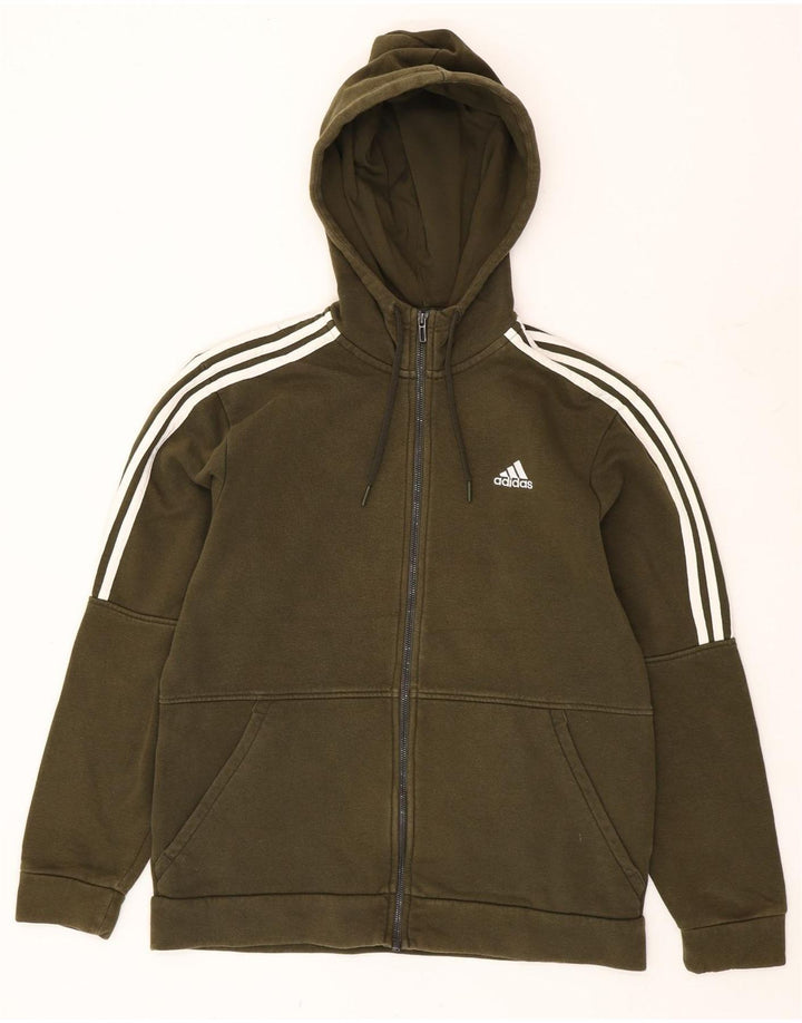 Ανδρικό πουλόβερ με κουκούλα με φερμουάρ Adidas από μεσαίο χακί βαμβακερό