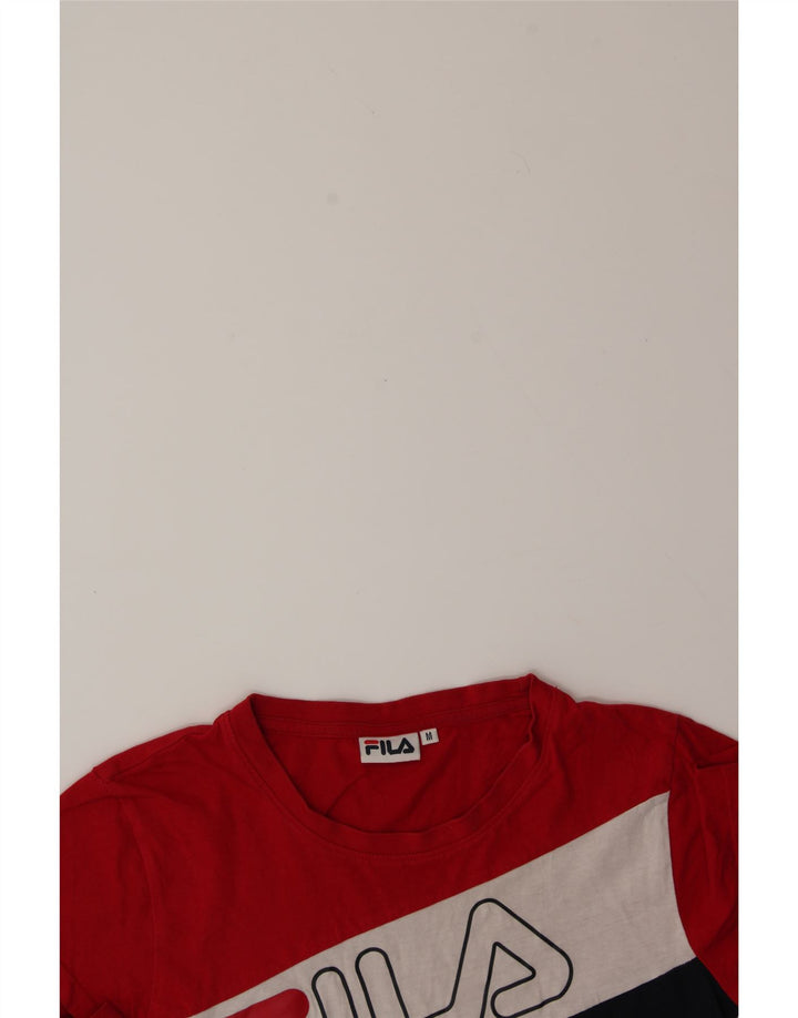 FILA Womens Graphic T-Shirt Top UK 12 Medium Red Colourblock Vintage Fila and Second-Hand Fila from Messina Hembry 