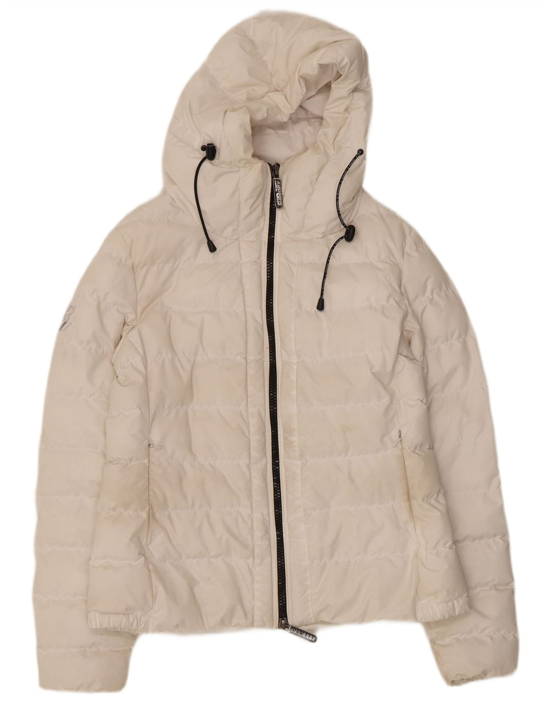 Γυναικείο μπουφάν με κουκούλα Superdry UK 12 μεσαίο λευκό πολυεστέρας