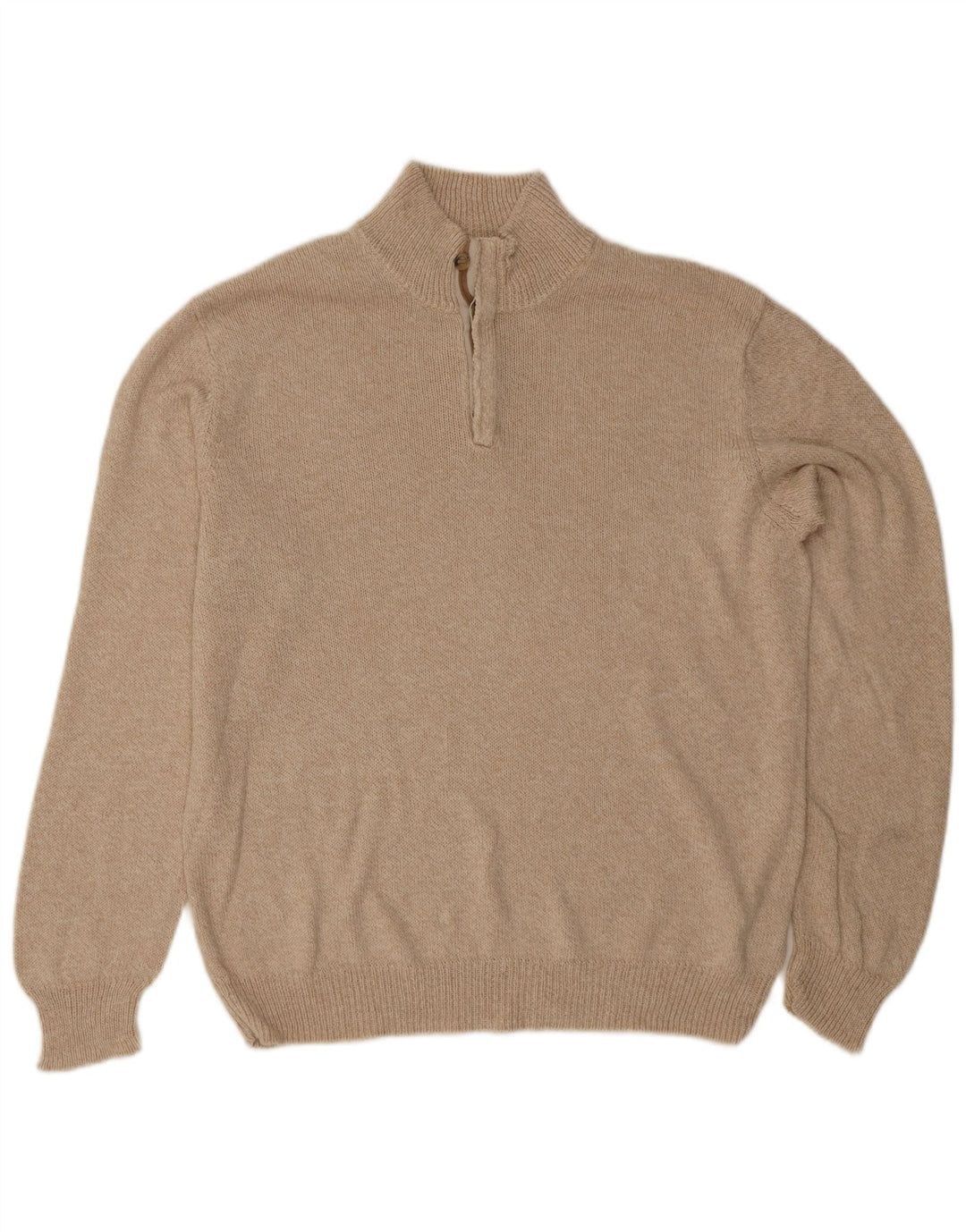 Massimo Dutti Ανδρικό πουλόβερ με λαιμό με κουμπιά, μεγάλο μπεζ βαμβακερό