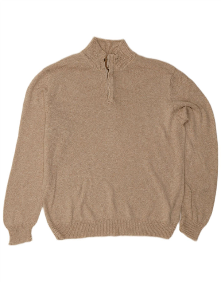 Massimo Dutti Ανδρικό πουλόβερ με λαιμό με κουμπιά, μεγάλο μπεζ βαμβακερό
