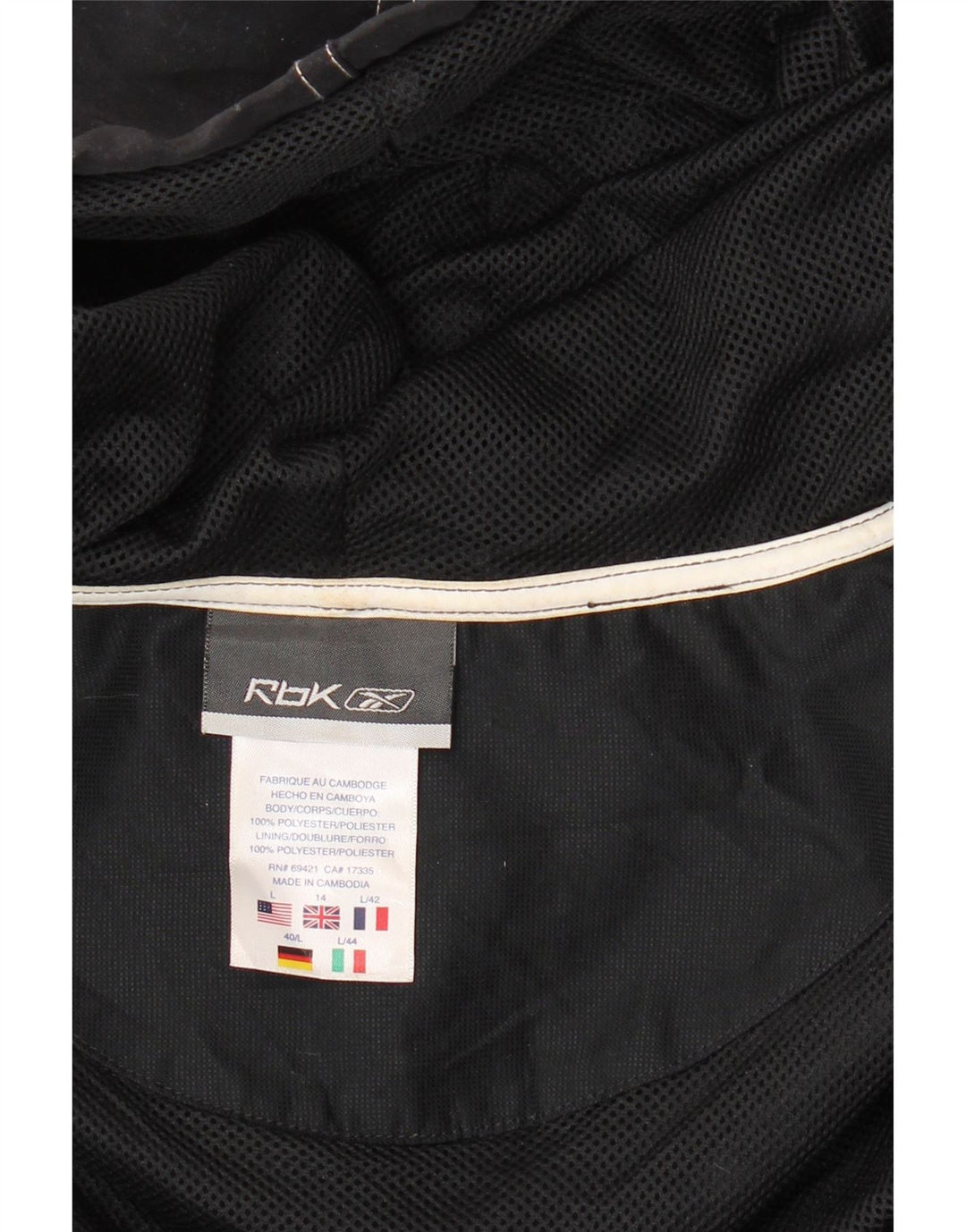 REEBOK Γυναικείο μπουφάν βροχής με κουκούλα UK 14 μεγάλο μαύρο πολυεστέρα