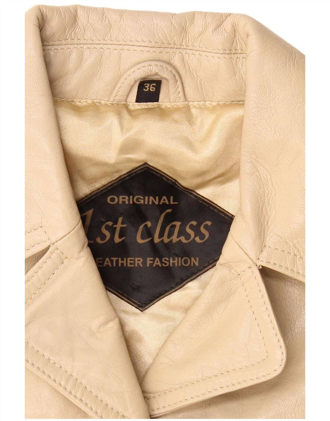VINTAGE Γυναικείο Δερμάτινο Μπουφάν με 4 Κουμπιά Σακάκι IT 36 XS Μπεζ Δερμάτινο