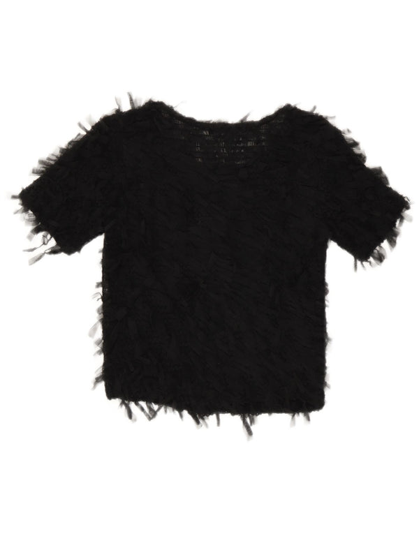 Zara Womens Crop See Through Μπλούζα Top UK 8 Small Black