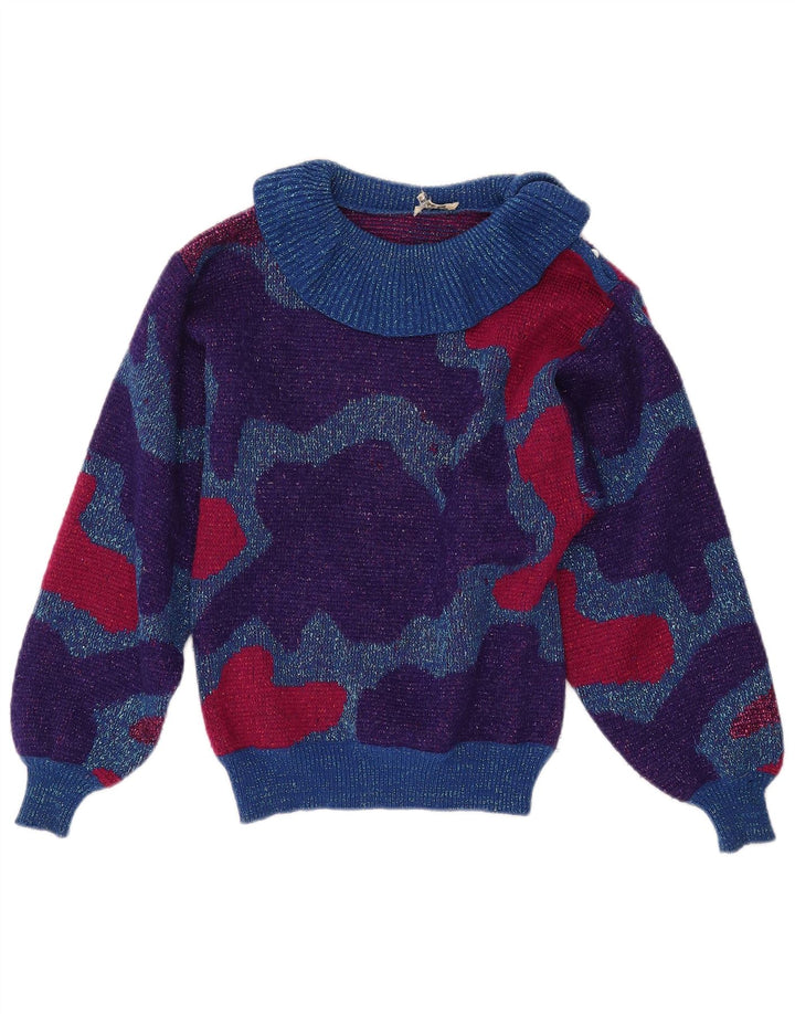 VINTAGE Γυναικείο πουλόβερ με ρολό λαιμόκοψη UK 10 Small πολύχρωμο